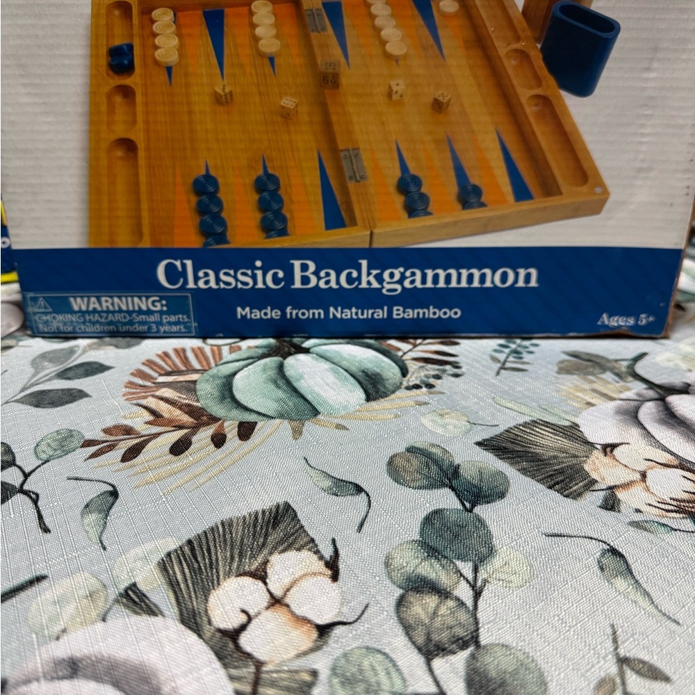 FAO Schwarz Bamboo Backgammon Set - Blue and White